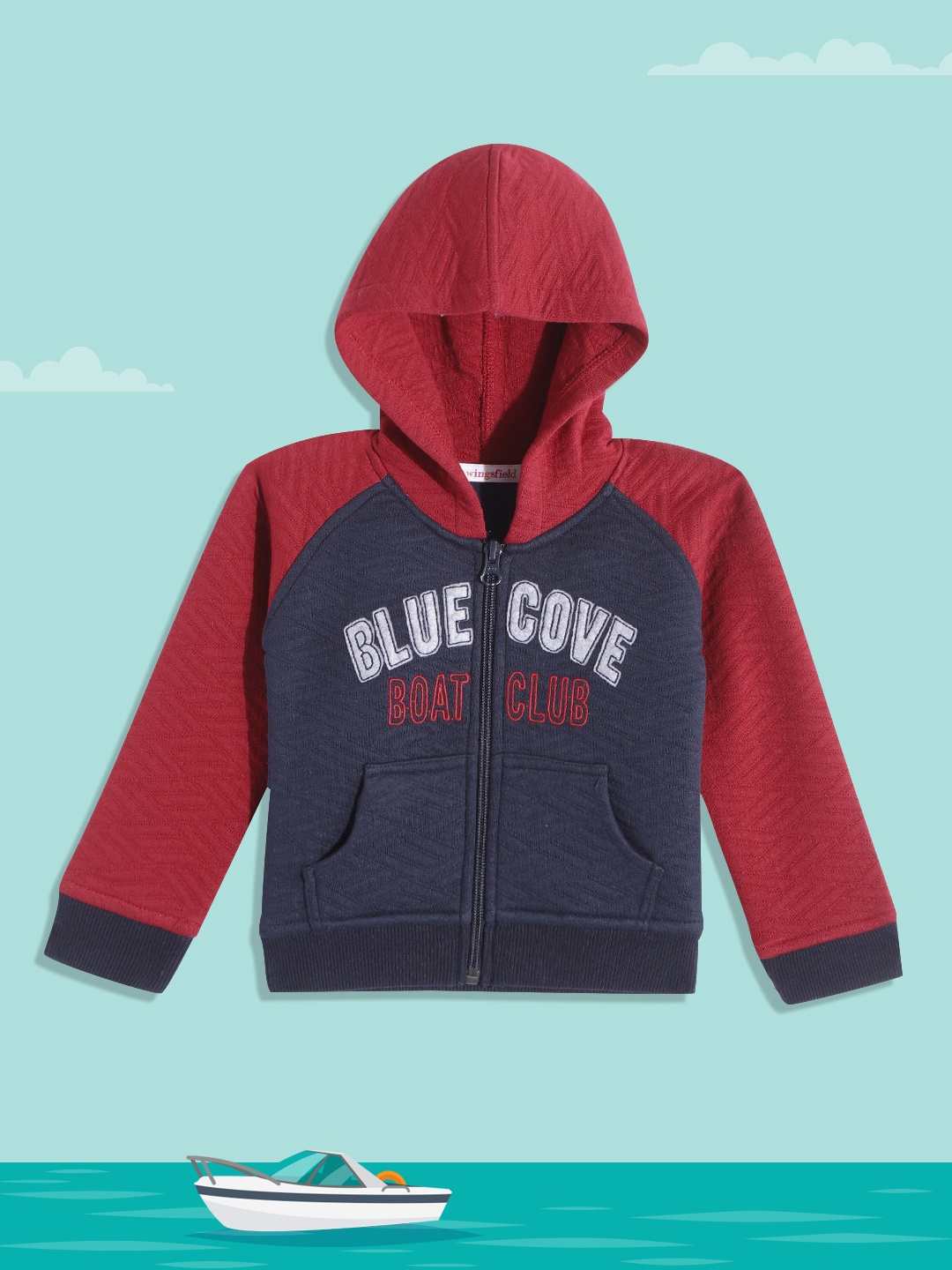 

Wingsfield Boys Navy Blue Embroidered Hooded Sweatshirt