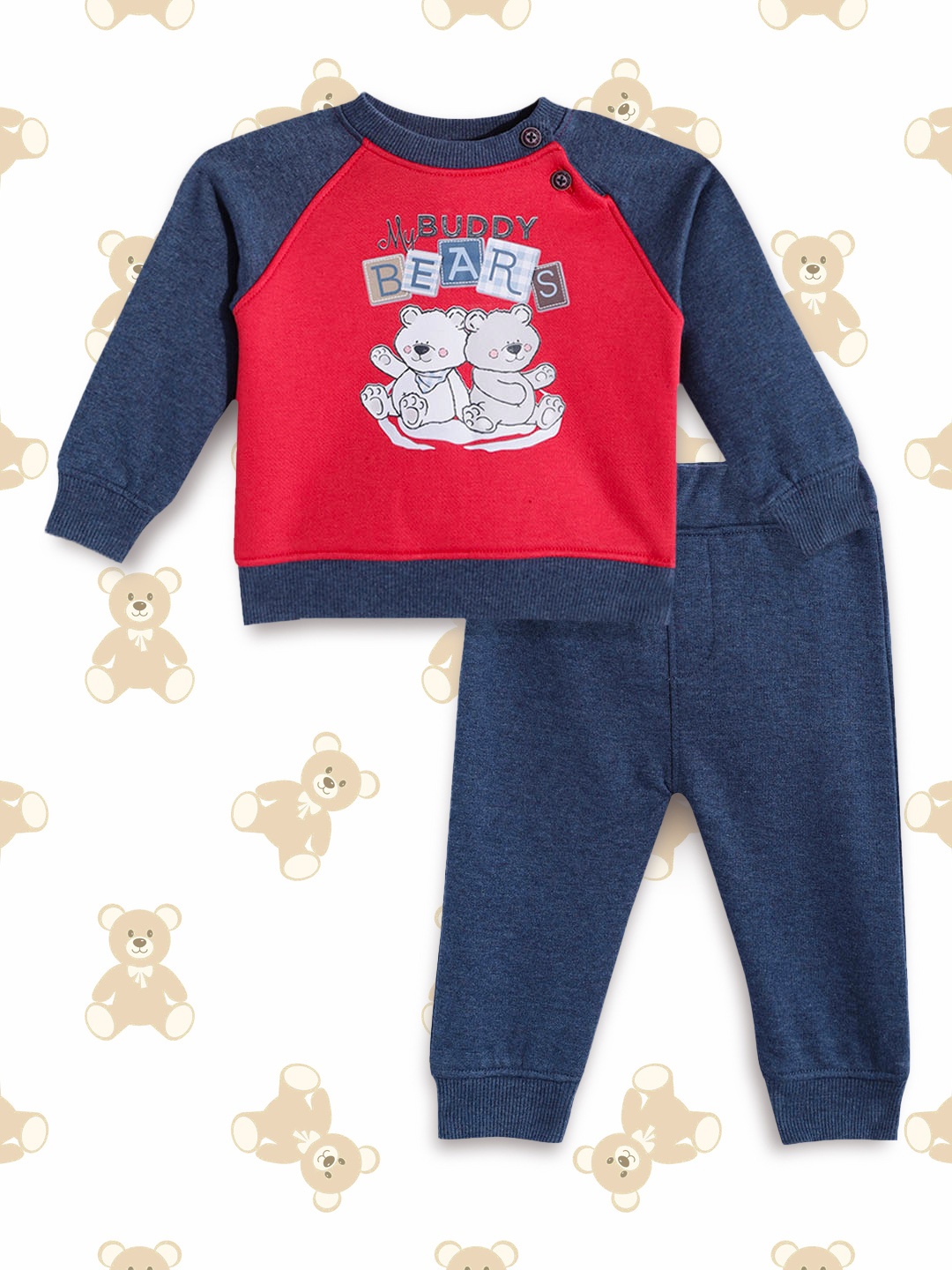 

Wingsfield Boys Coral red & Navy Blue Printed Sweatshirt & Joggers