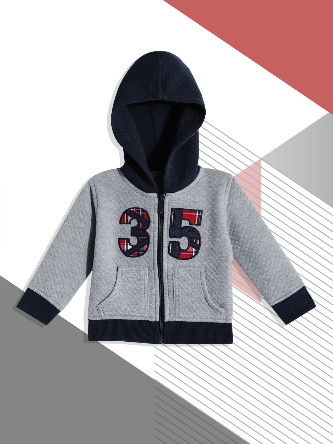 

Wingsfield Boys Grey Self Design Applique Detail Hooded Sweatshirt