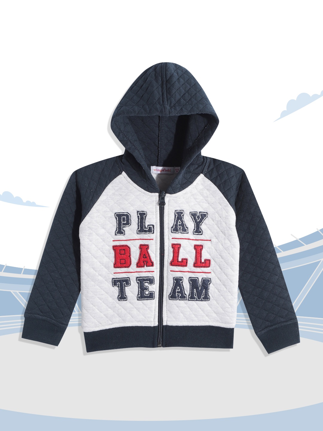

Wingsfield Boys Grey & Navy Blue Embroidered Hooded Sweatshirt