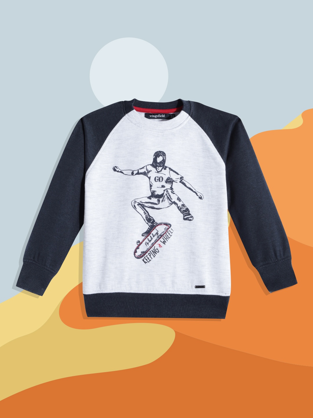 

Wingsfield Boys Grey Melange Printed Sweatshirt