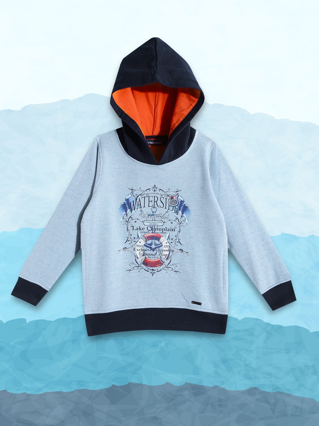 

Wingsfield Boys Blue Printed Hooded Sweatshirt