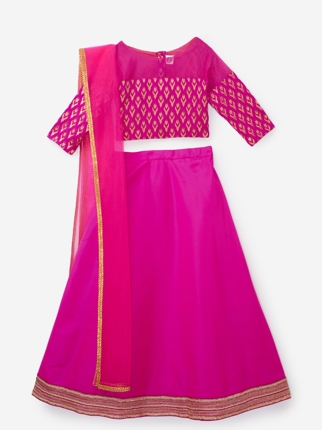 

K&U Girls Pink & Gold-Toned Printed Ready to Wear Lehenga & Blouse With Dupatta