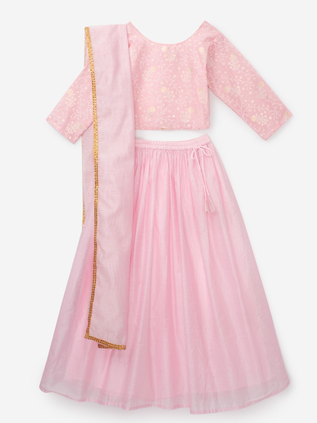

K&U Girls Pink & White Printed Ready to Wear Lehenga & Choli With Dupatta