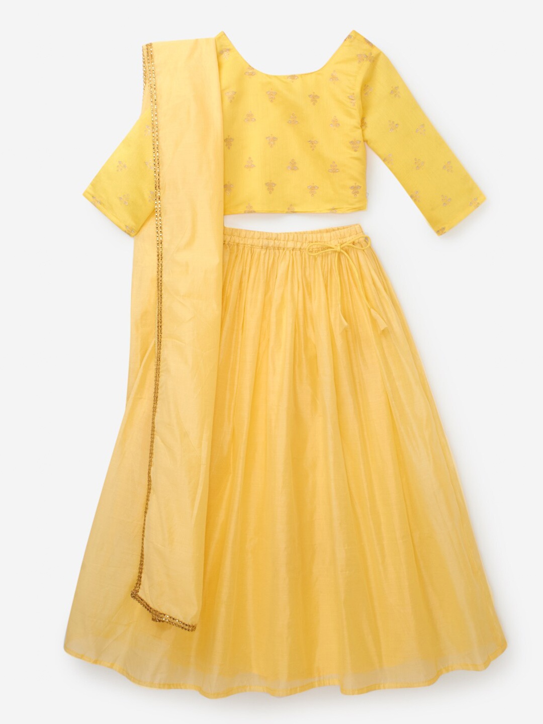 

K&U Girls Yellow & Gold-Toned Ready to Wear Lehenga & Blouse With Dupatta