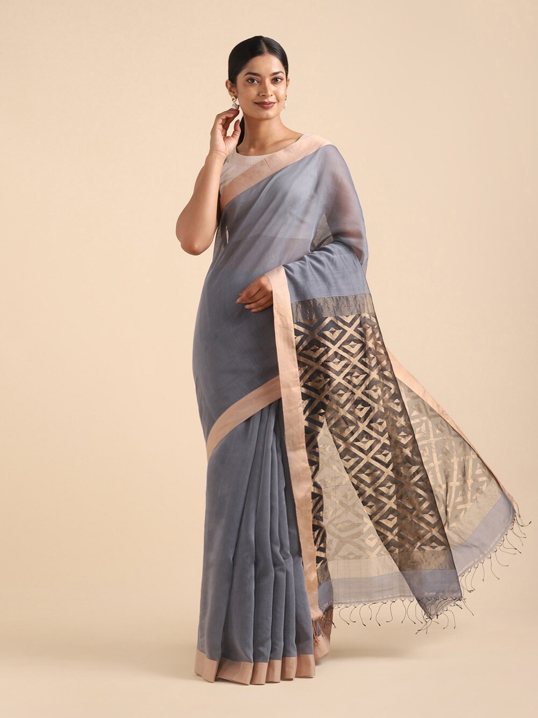 

Taneira Grey & Black Zari Silk Cotton Saree