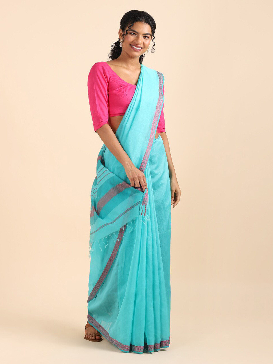 

Taneira Blue & Pink Silk Cotton Maheshwari Saree