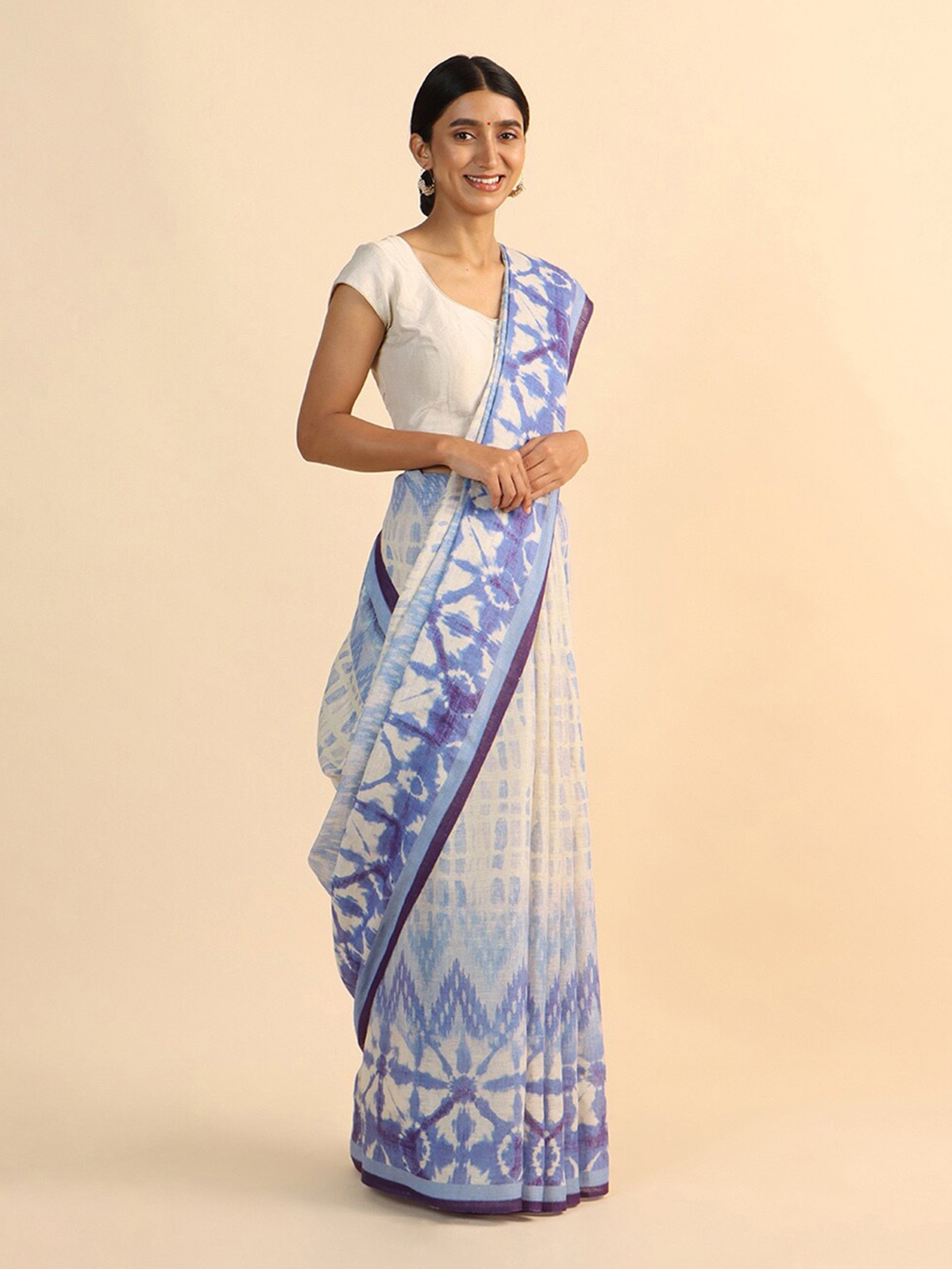 

Taneira Blue & Purple Tie and Dye Pure Linen Saree