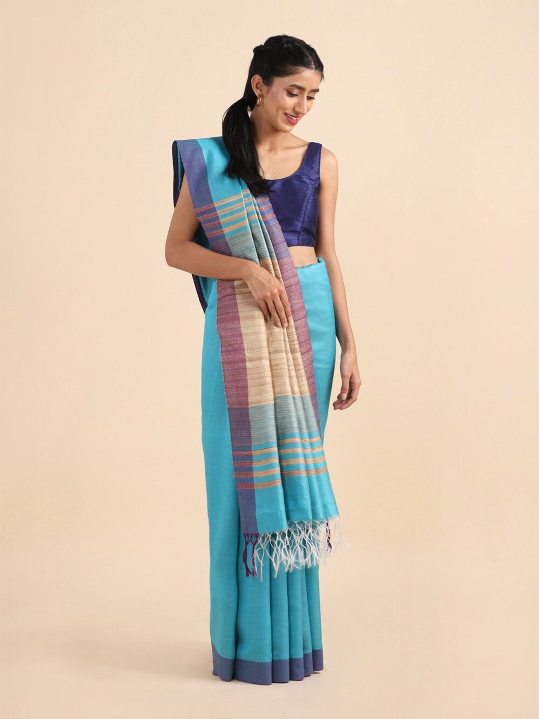 

Taneira Blue & Beige Bhagalpuri Saree