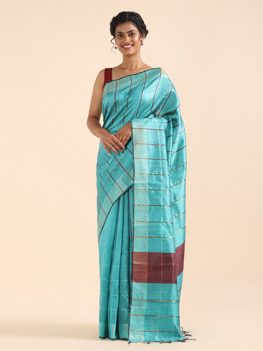 

Taneira Blue Striped Pure Silk Bhagalpuri Saree