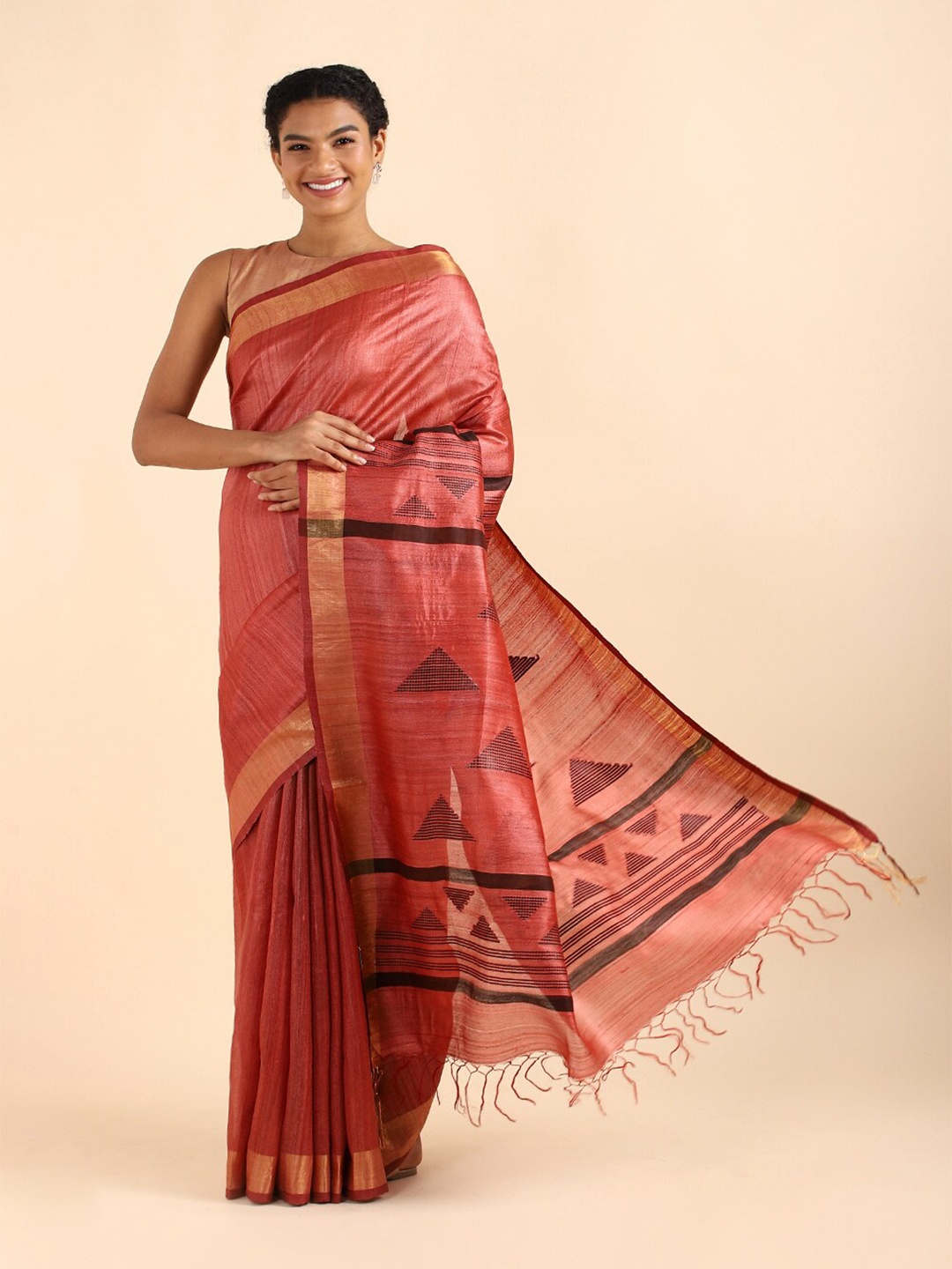 

Taneira Red & Black Woven Design Zari Pure Silk Bhagalpuri Saree