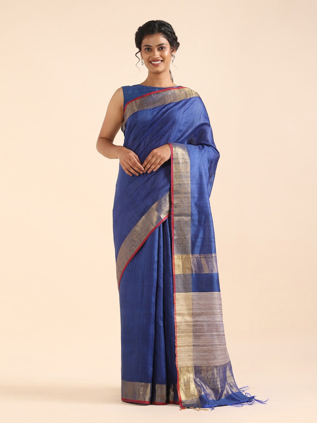 

Taneira Blue & Gold-Toned Zari Pure Silk Bhagalpuri Saree