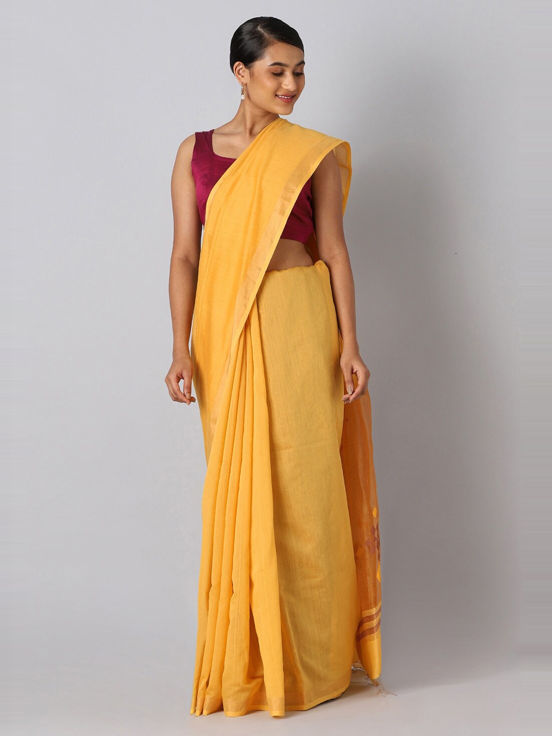 

Taneira Yellow Zari Silk Cotton Saree