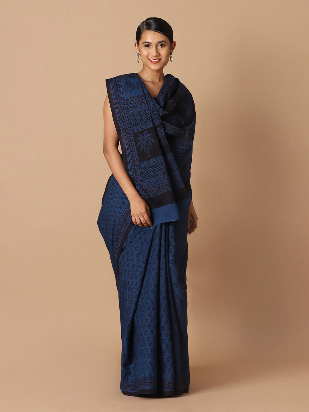 

Taneira Blue & Black Bagh Pure Cotton Bagh Saree