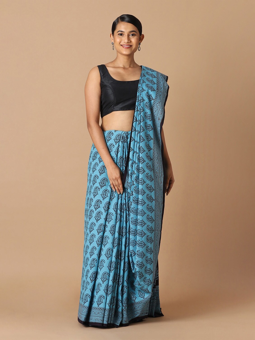 

Taneira Blue & Black Paisley Pure Cotton Bagh Saree