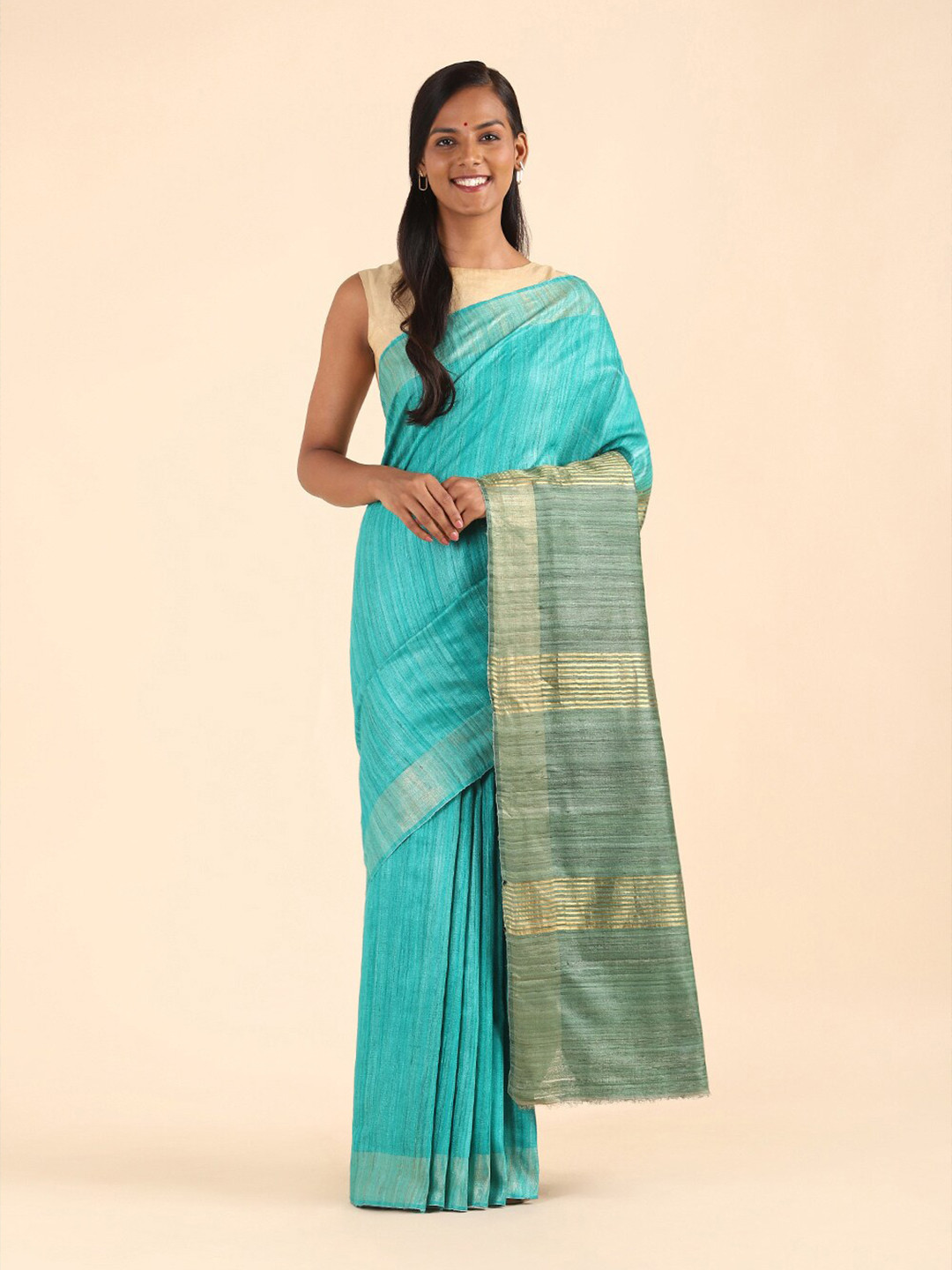 

Taneira Blue & Green Zari Pure Silk Bhagalpuri Saree