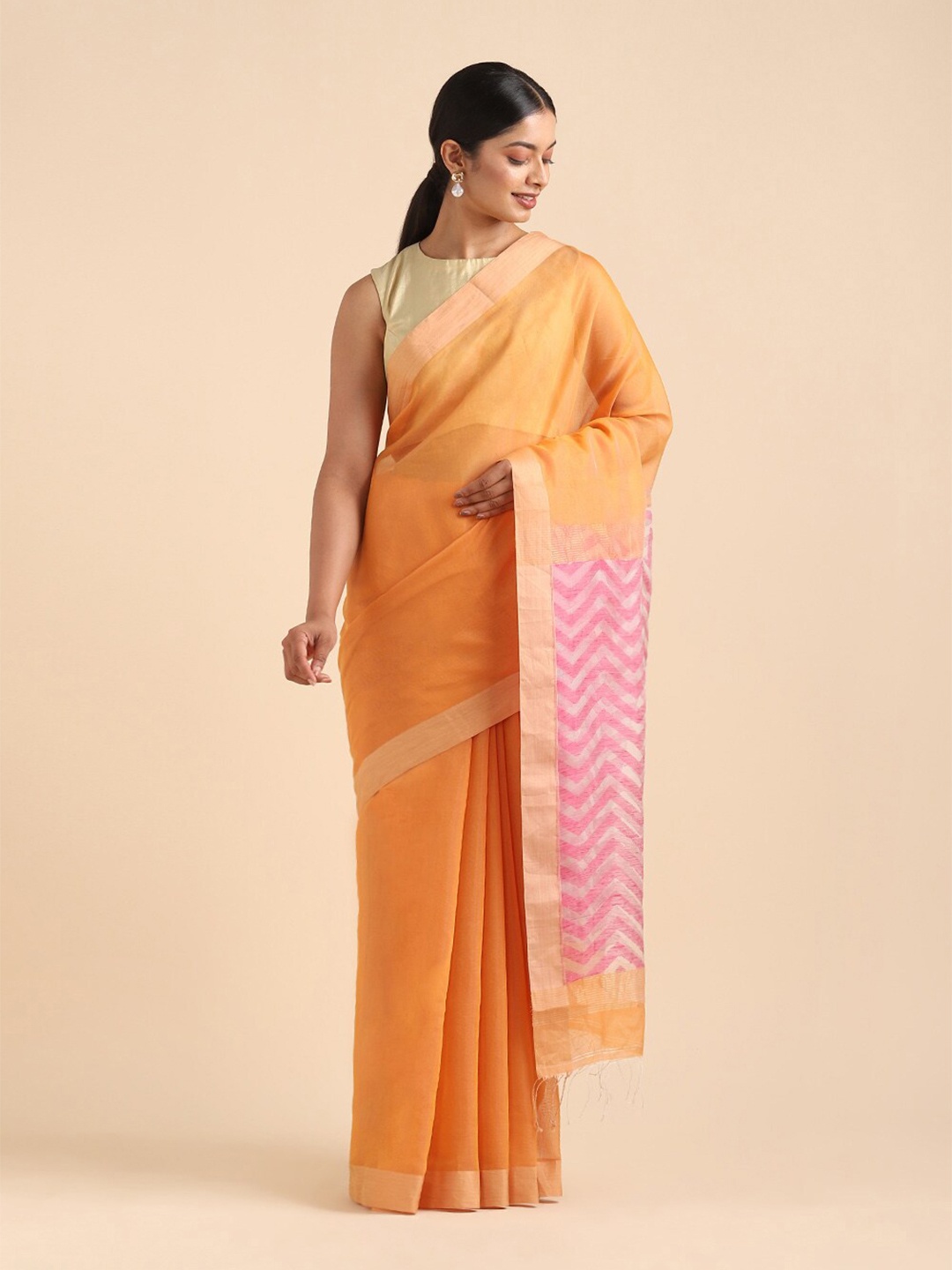 

Taneira Yellow & Pink Zari Silk Cotton Saree