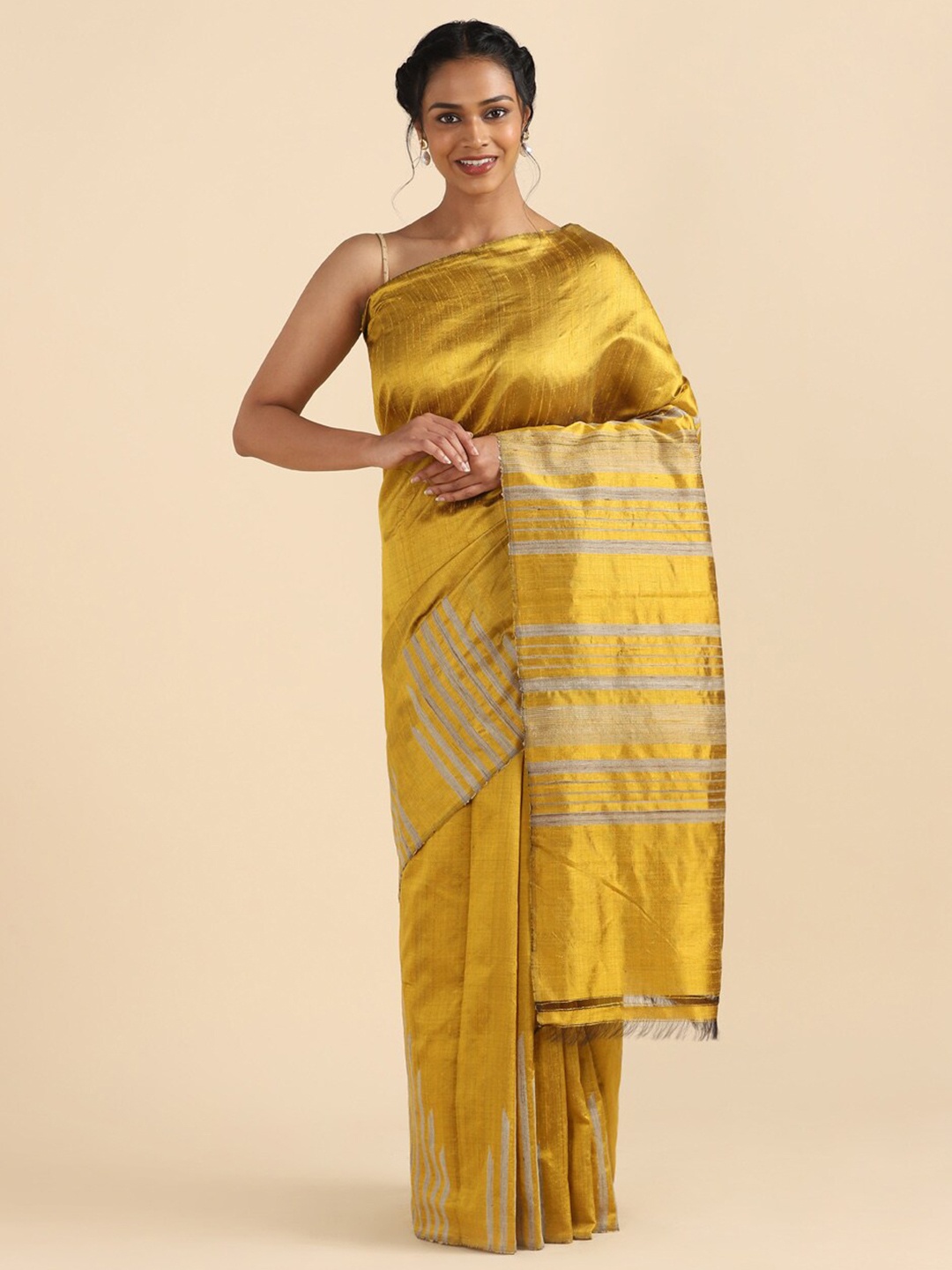 

Taneira Yellow & Grey Pure Silk Saree
