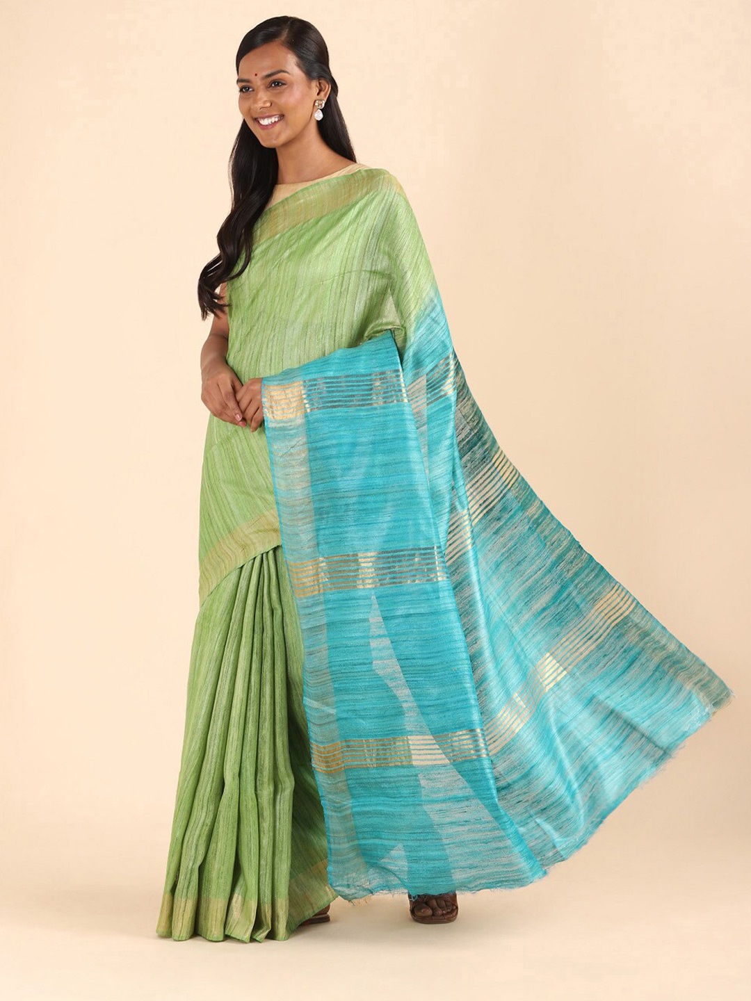 

Taneira Blue & Green Woven Design Zari Pure Silk Bhagalpuri Saree