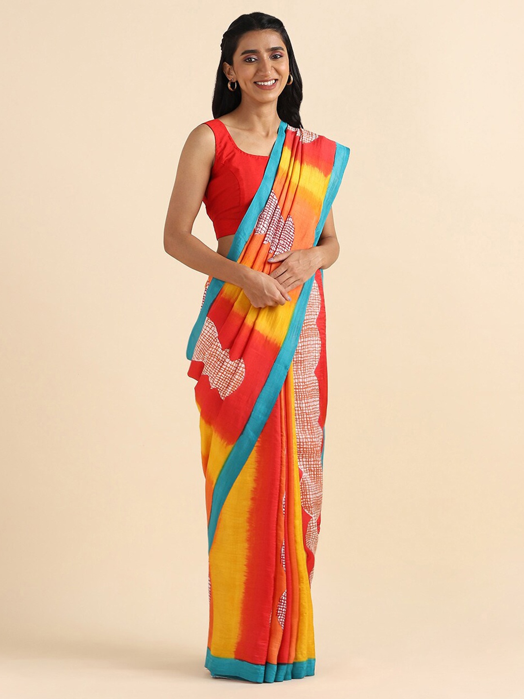 

Taneira Yellow & Red Checked Pure Silk Saree