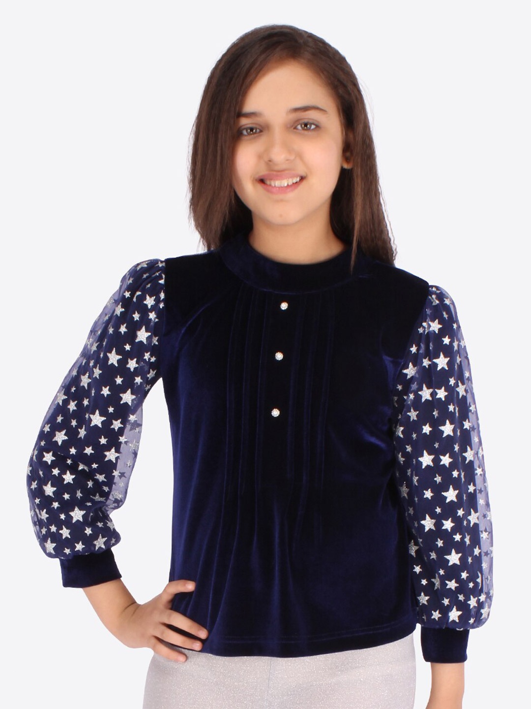 

CUTECUMBER Navy Blue Prin Velvet Top