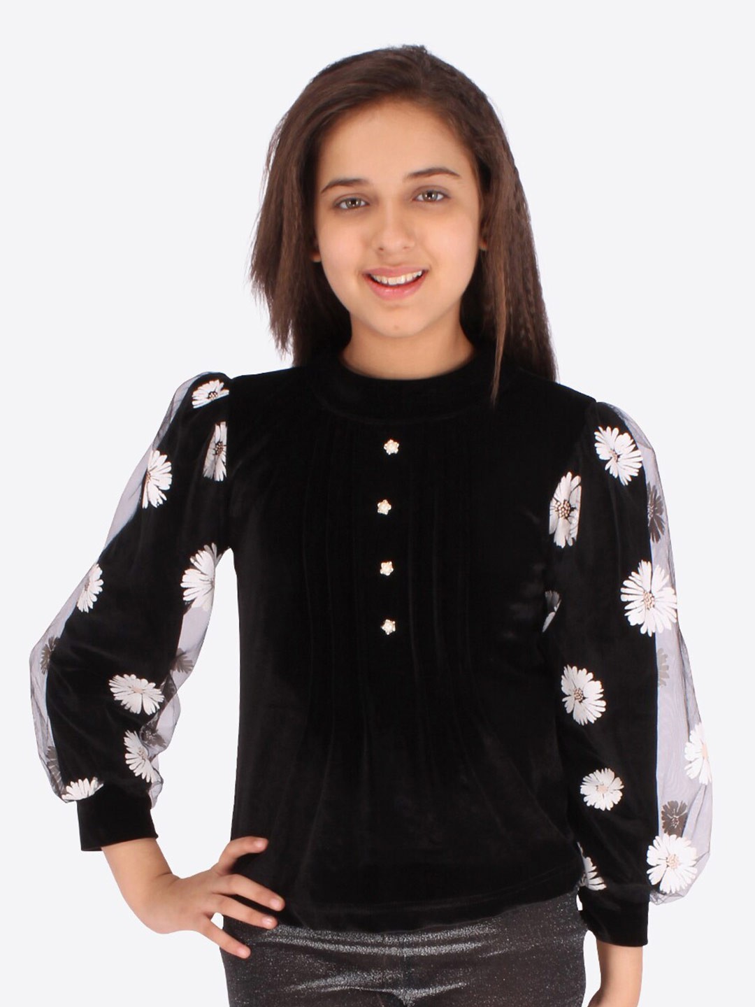 

CUTECUMBER Black Print Velvet Top