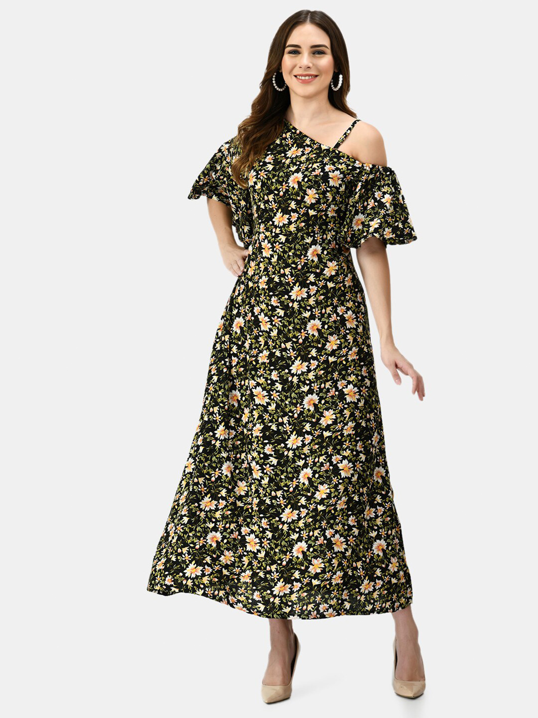 

MAFE Women Green & Black Floral Ethnic Maxi Dress