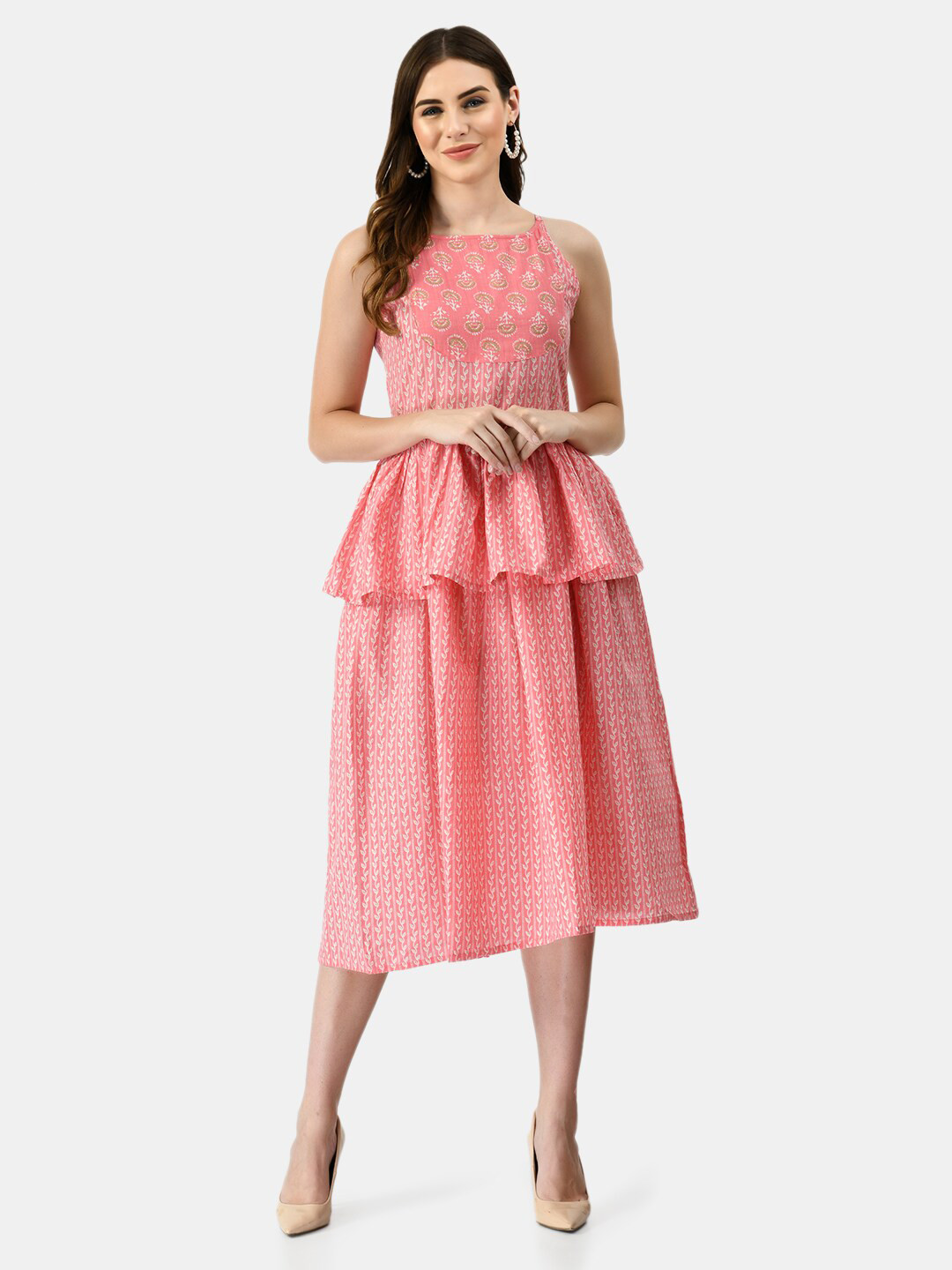 

MAFE Pink Floral Peplum Midi Dress