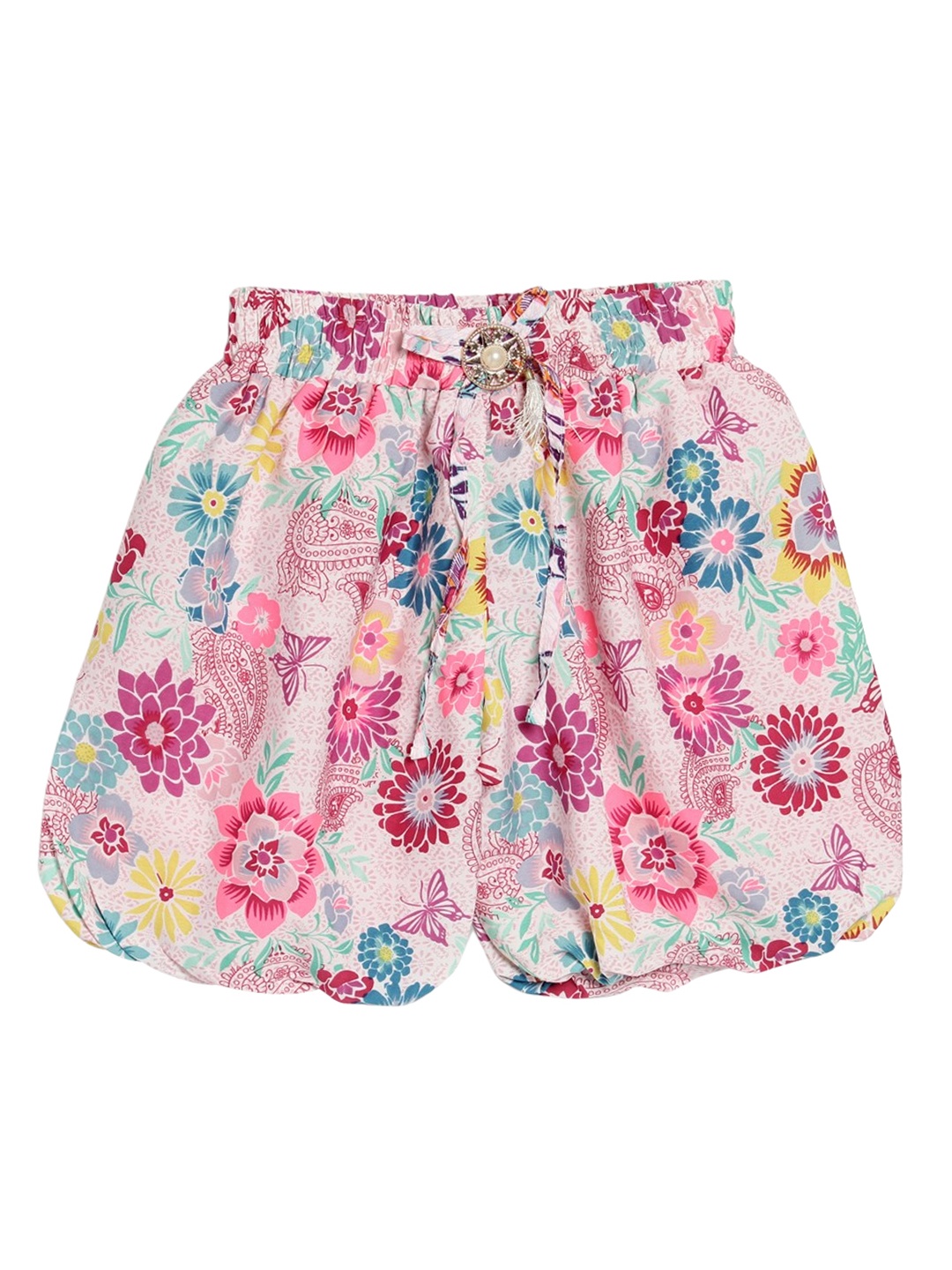 

SWEET ANGEL Girls Floral Printed Loose Fit Shorts, White