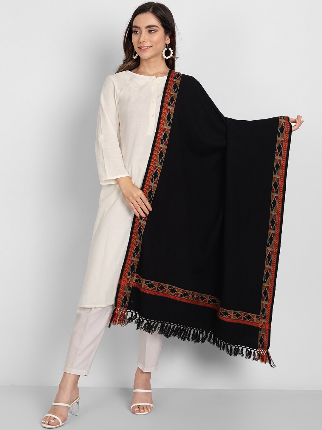 

Zamour Women Black Solid Woven Design Shawl