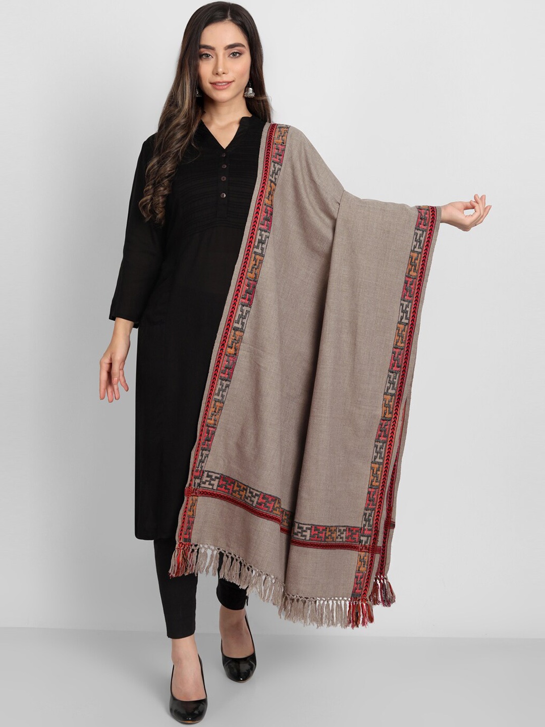 

Zamour Women Brown Woven Design Shawl