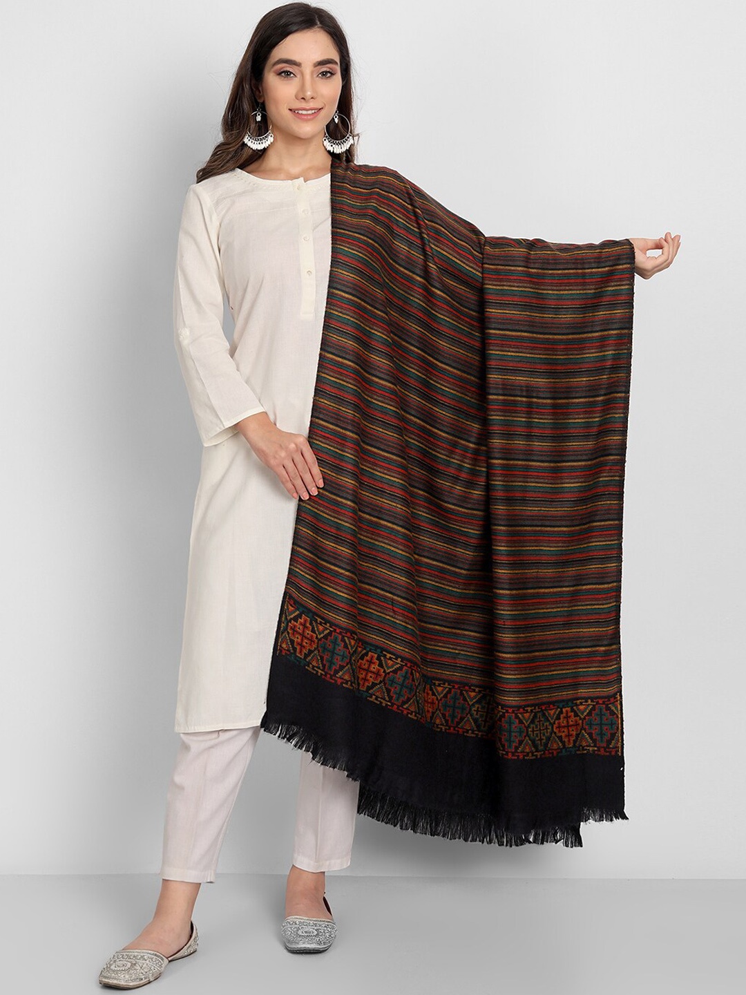 

Zamour Women Black Striped Woven Design Shawl