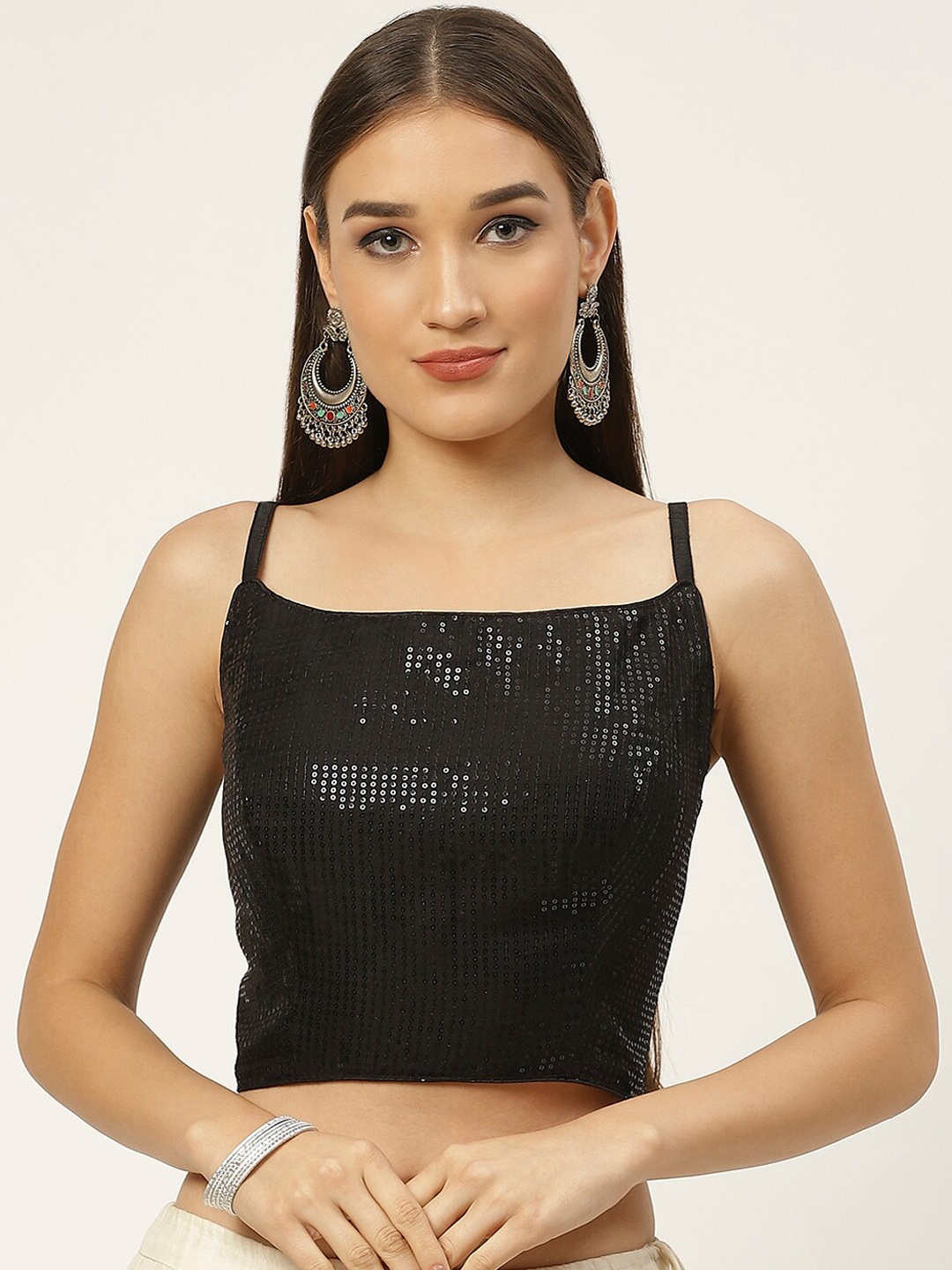 

Studio Shringaar Black Solid Sequins Saree Blouse