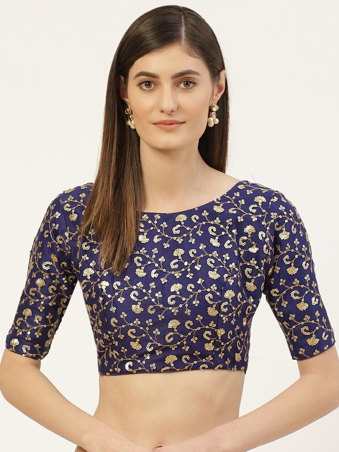 

Studio Shringaar Navy Blue & Golden Sequins Embroidered Saree Blouse