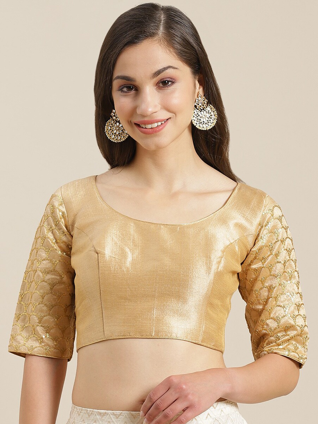 

Studio Shringaar Golden Solid Saree Blouse, Gold