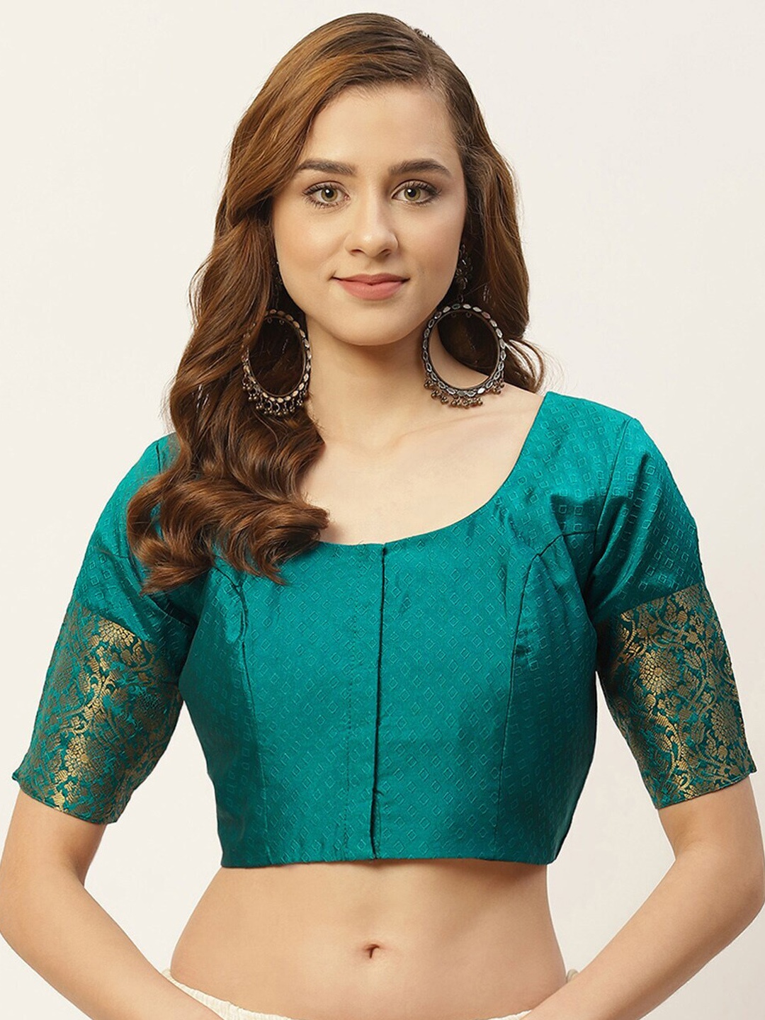 

Studio Shringaar Green Woven Design Brocade Saree Blouse