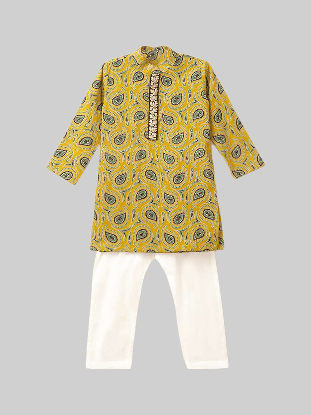

The Magic Wand Boys Yellow Empire Pure Cotton Kurti with Pyjamas