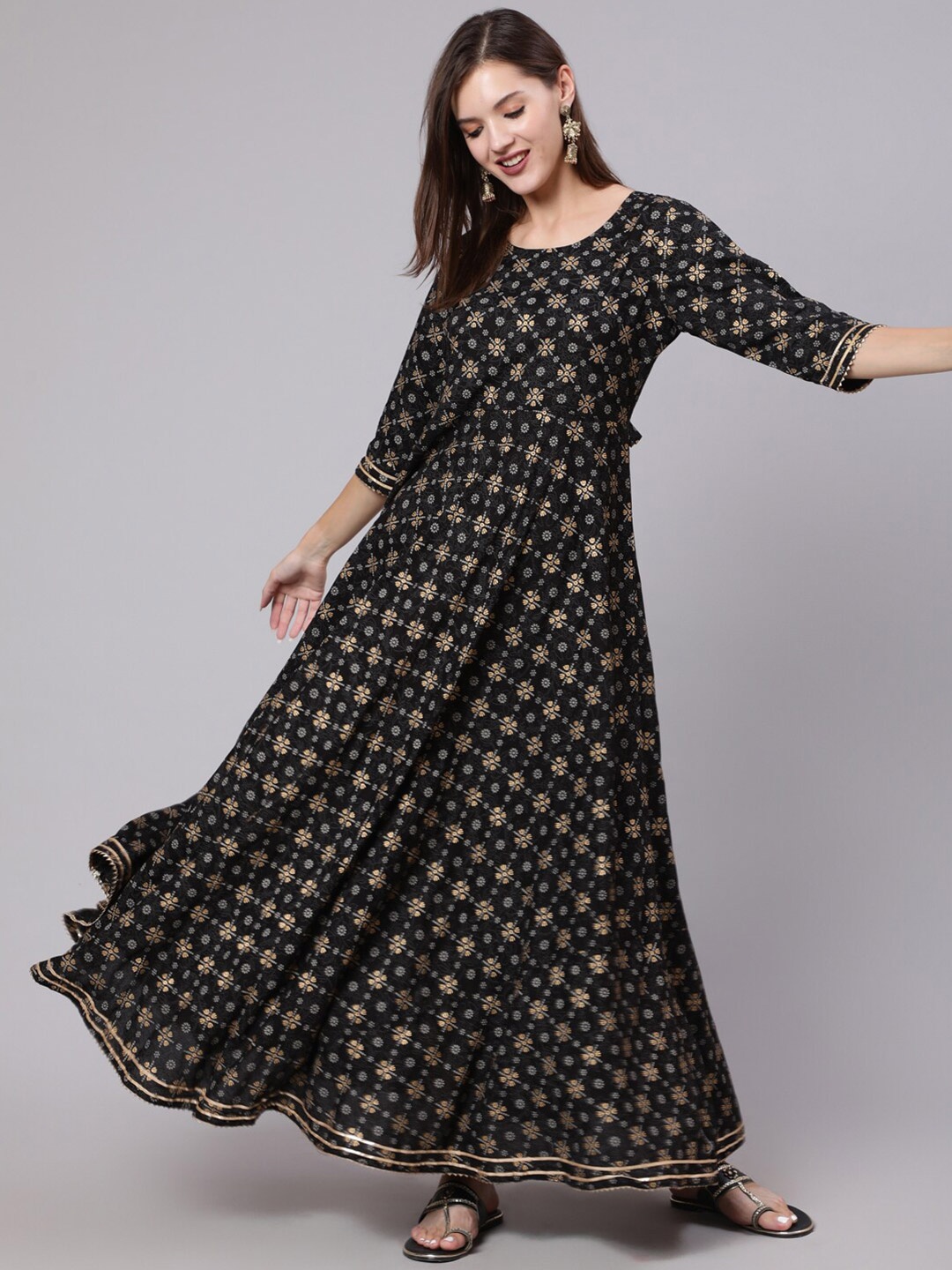 

AASI - HOUSE OF NAYO Black Printed Ethnic Motifs Ethnic Maxi Dress