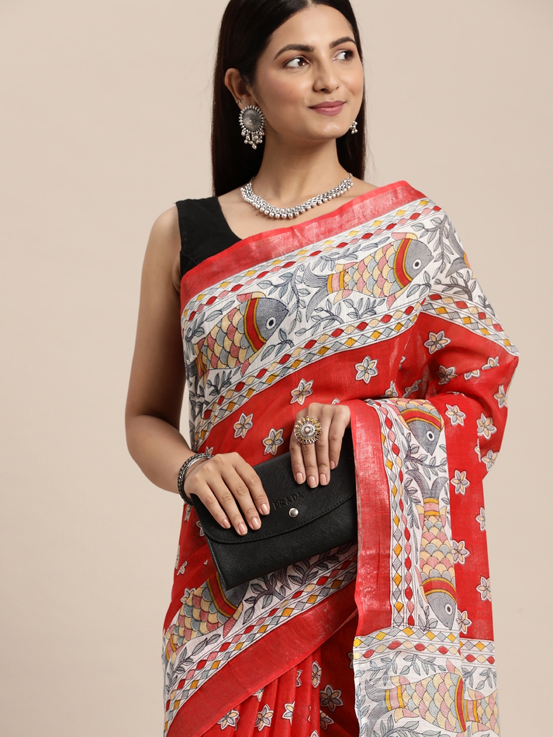 

swatika Kalamkari Bhagalpuri Saree, Rust