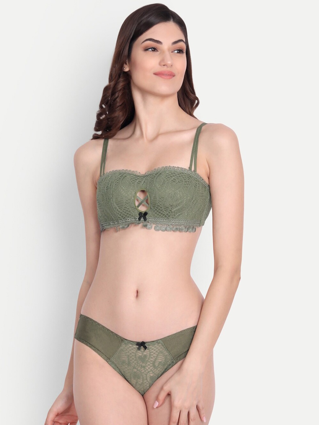 

DEALSEVEN FASHION Women Green Self-Design Lace Lingerie Set GLing011_G