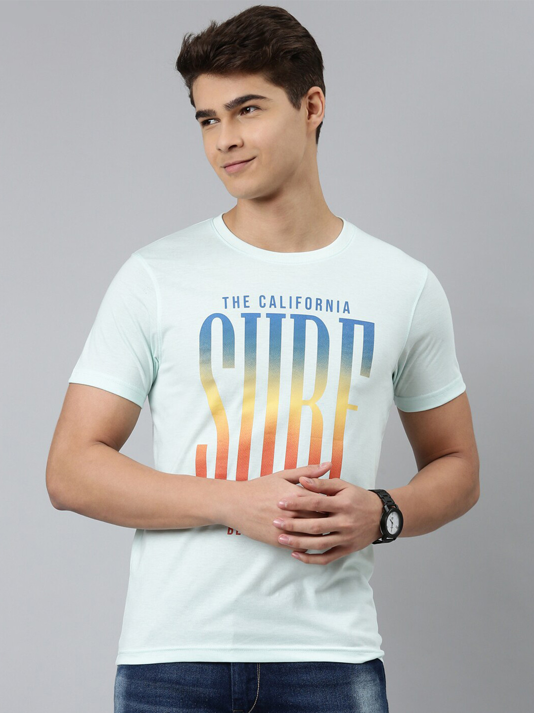 

DIXCY SCOTT Men Blue Typography Printed T-shirt