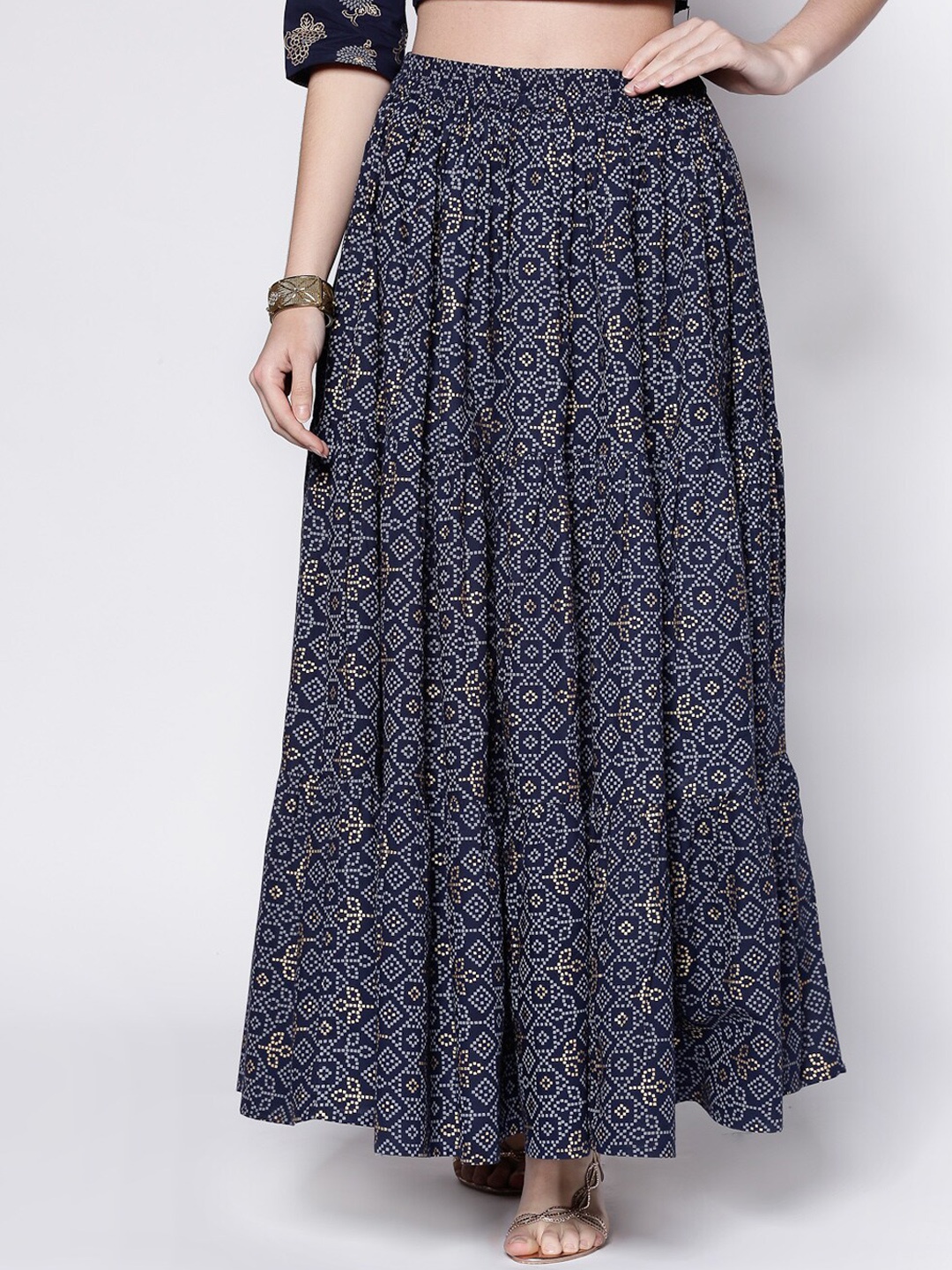 

Sera Women Navy Blue Ethnic Printed Pure Cotton Maxi Skirt