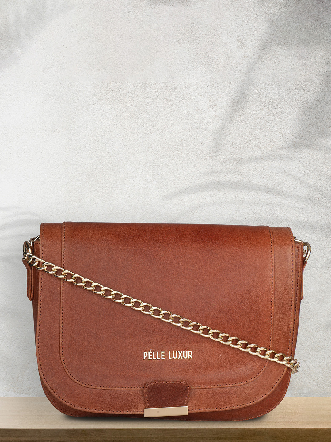 

PELLE LUXUR Tan Leather Structured Sling Bag