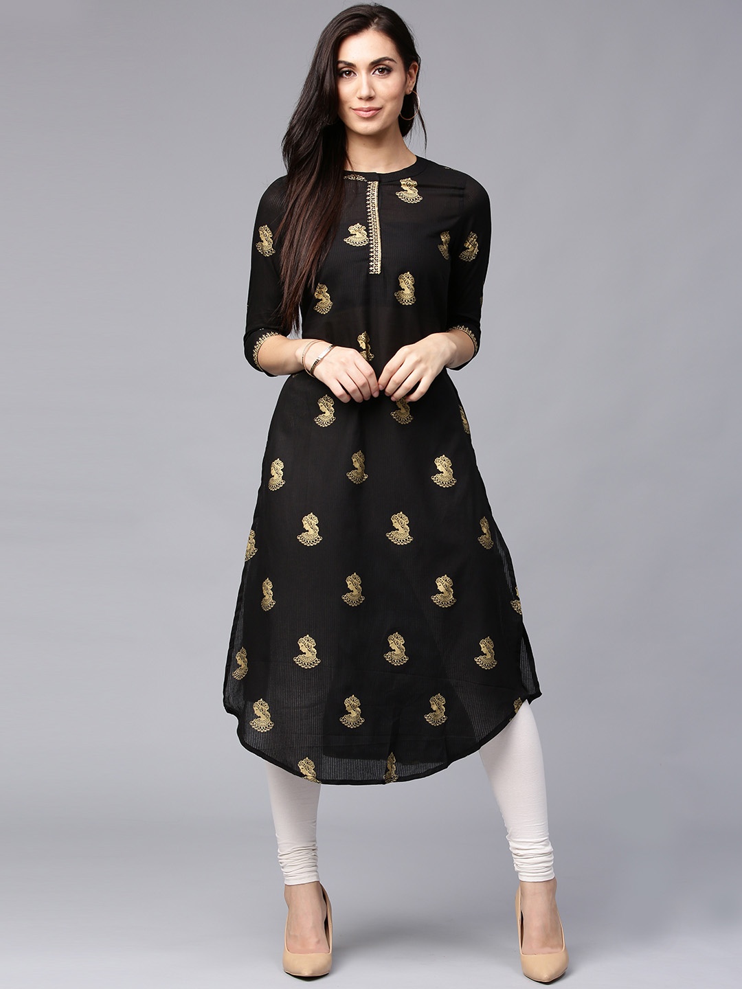 

Rain & Rainbow Women Black Printed A-line Kurta