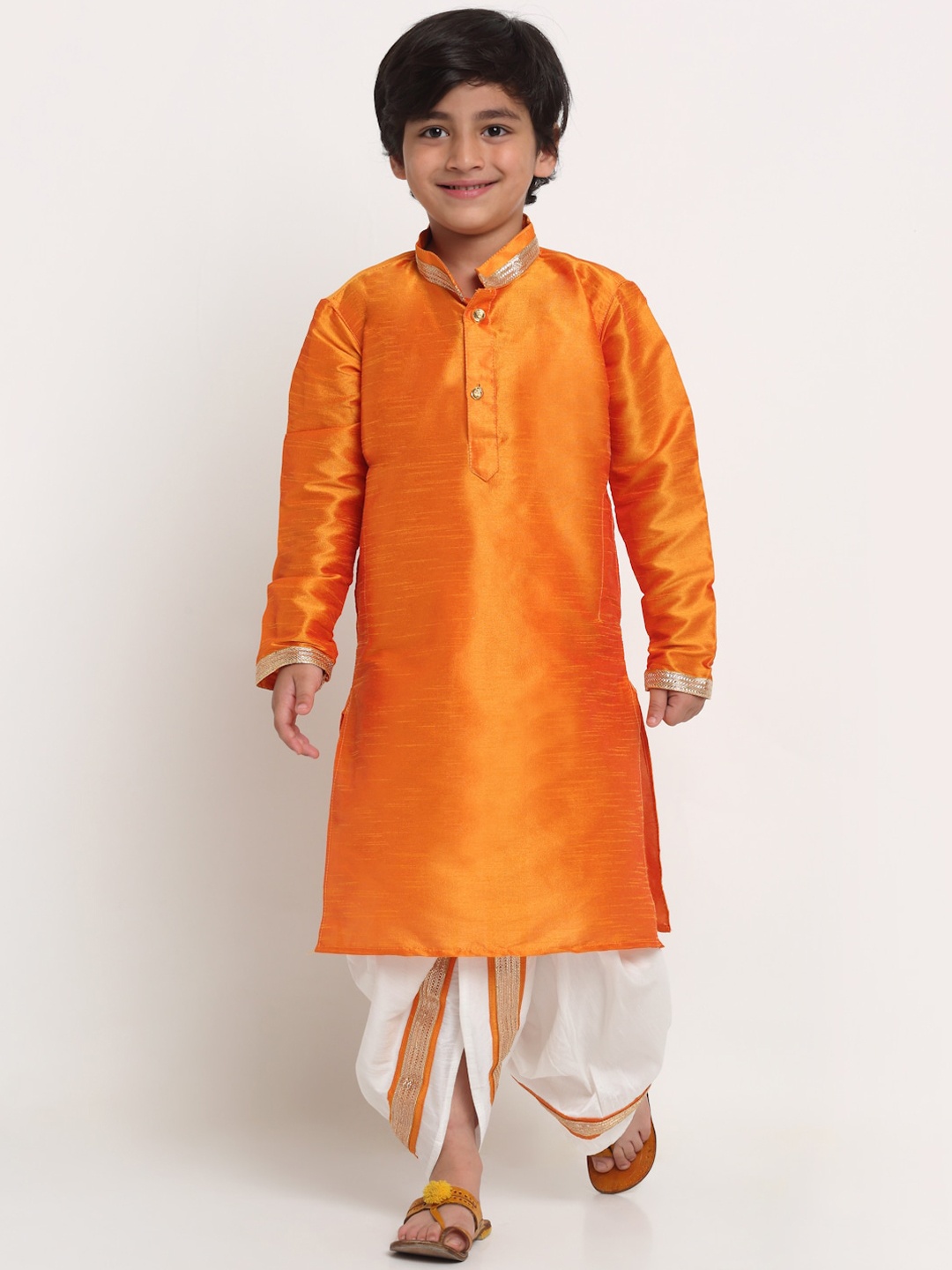 

Benstoke Boys Orange Gotta Patti Kurta with Dhoti Pants