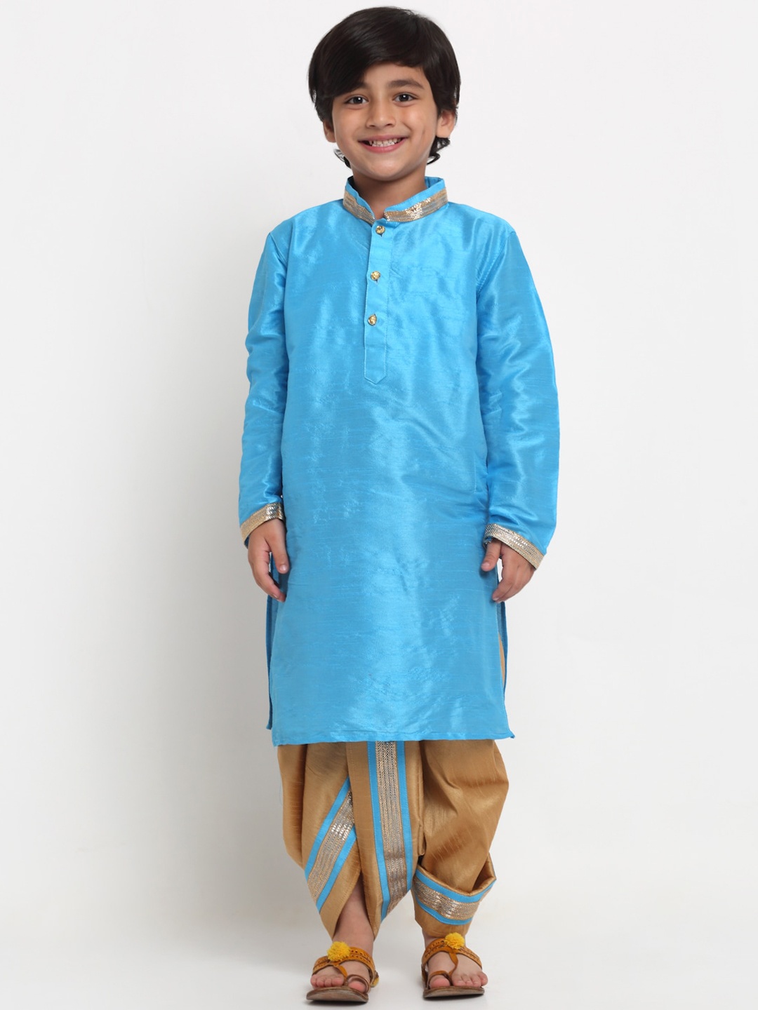 

Benstoke Boys Blue Embroidered Gotta Patti Kurta with Dhoti Pants