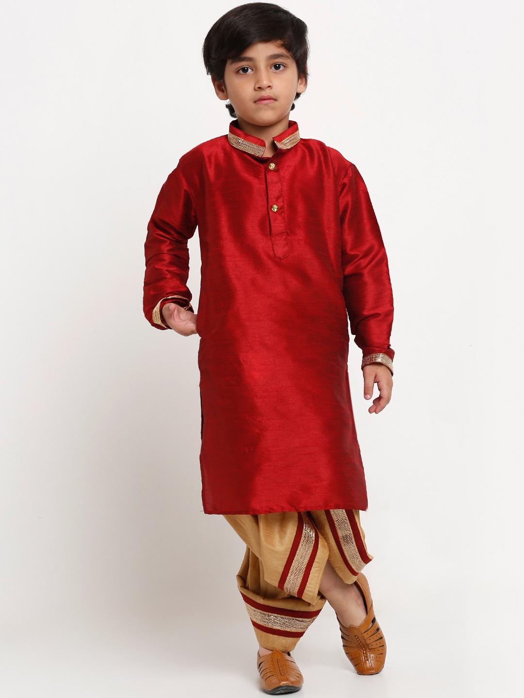 

Benstoke Boys Maroon Angrakha Gotta Patti Kurta with Dhoti Pants
