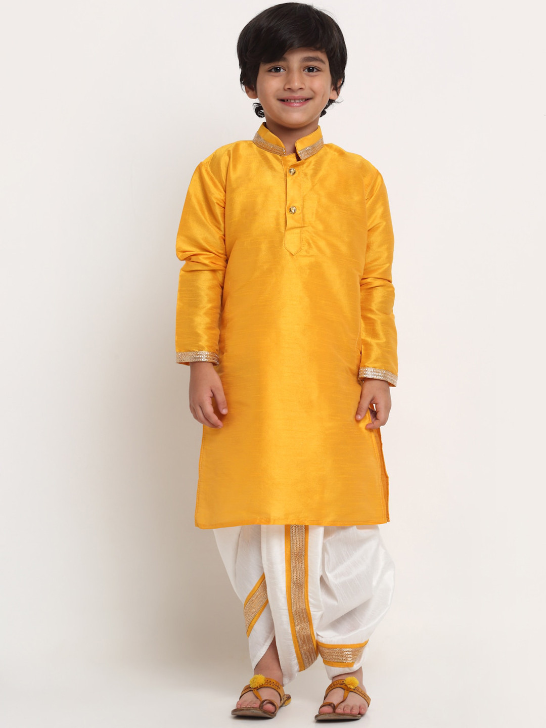 

Benstoke Boys Yellow Gotta Patti Kurta with Dhoti Pants
