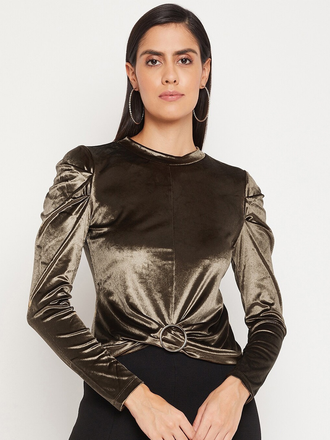 

CAMLA Women Olive Green Bling & Sparkly Top