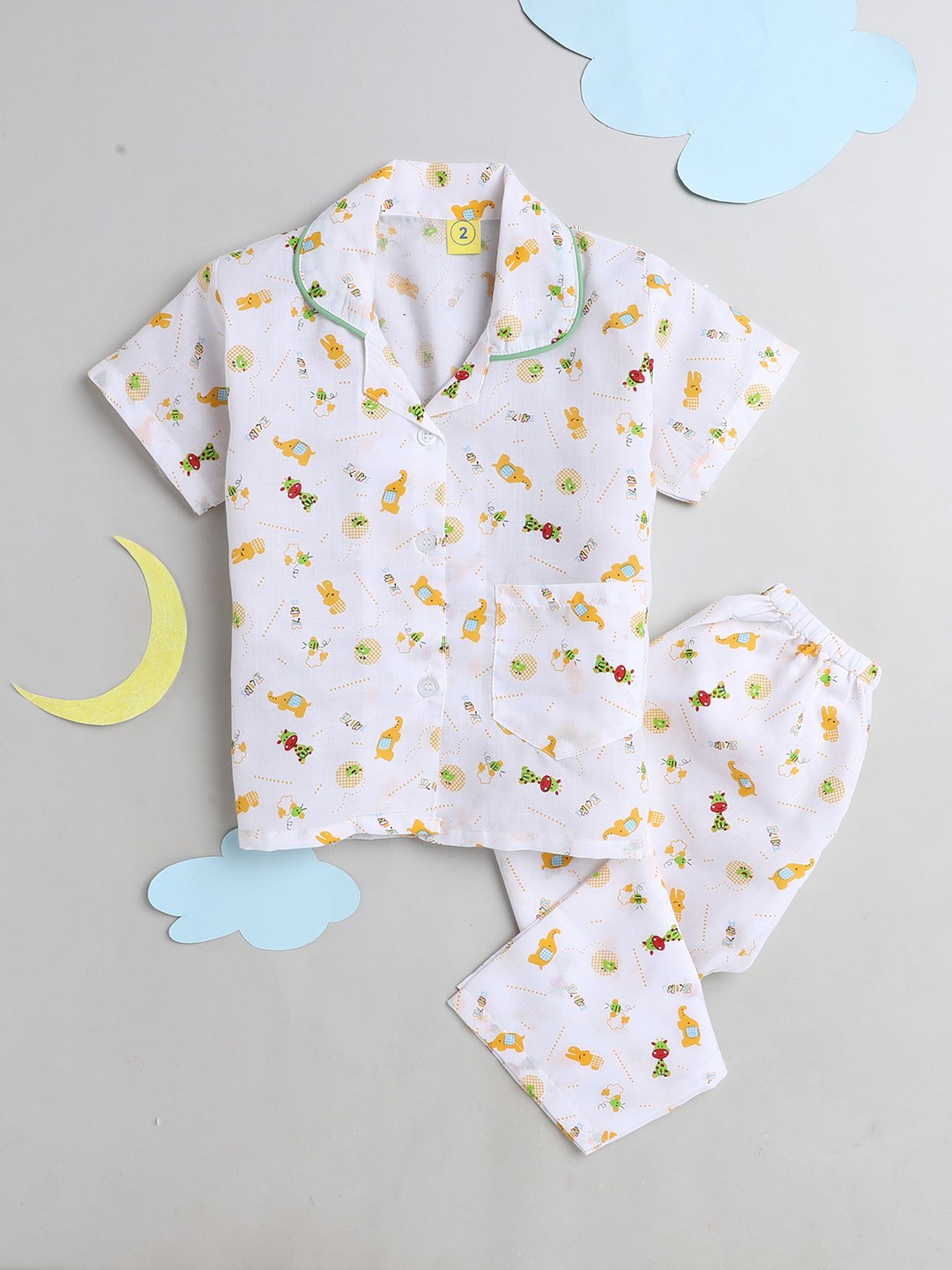 

The Magic Wand Unisex Kids Orange & White Printed Night suit
